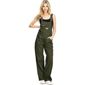 Revolt Women's Juniors Baggy Straight Leg Twill Overalls Sz Small Deep Olive